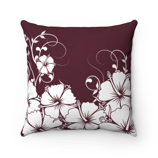 Burgundy Floral Pillow, Made in Usa Hibiscus Throw Pillow Cover, Accent Home Decor, Decorative - Pil332