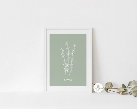 Thyme Herb Line Drawing Wall Art Print | Unframed Print A3/A4/A5 Prints Home Decor Kitchen