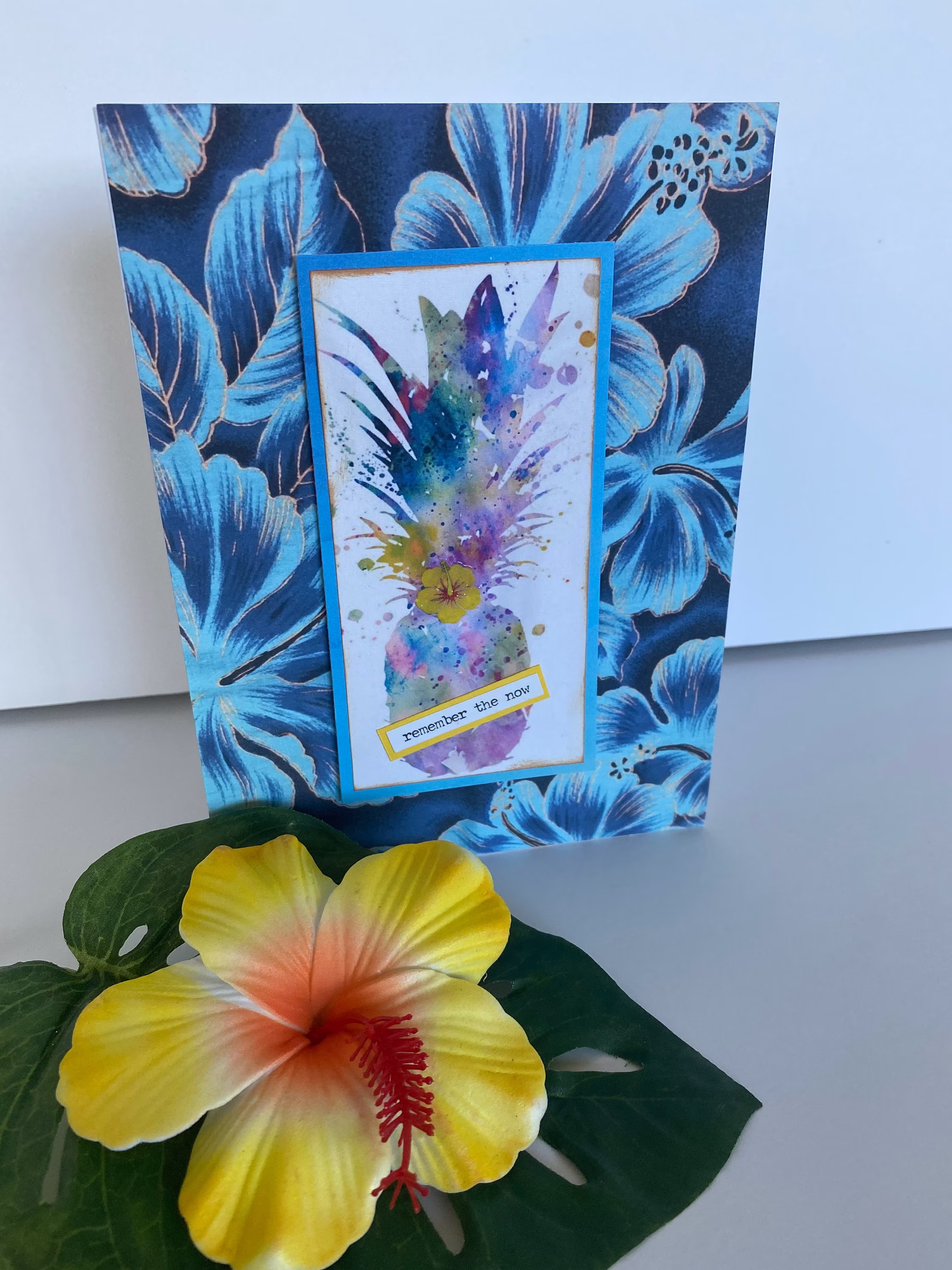 Pineapple Encouragement Card, Aloha Greeting, Vintage Blank Hawaii Art Tropical Aloha, Hawaiian Tiki Hibiscus