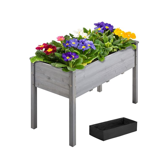Yaheetech - Fir Wood Planter Raised Bed Rectangle Raised Planters,Gray - gray