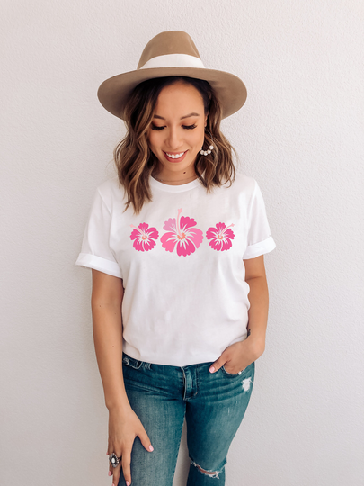 Hawaiian Shirt, Hibiscus Retro Beach Tee, Womens Graphic T Surfer Girl, Aesthetic Clothing, Flower Surf Shirt