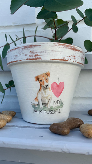 Personalised Jack Russell Dog Plant Pot Gift. Dog Memorial Keepsake Flower Planter. Lovers Birthday Terracotta Pot