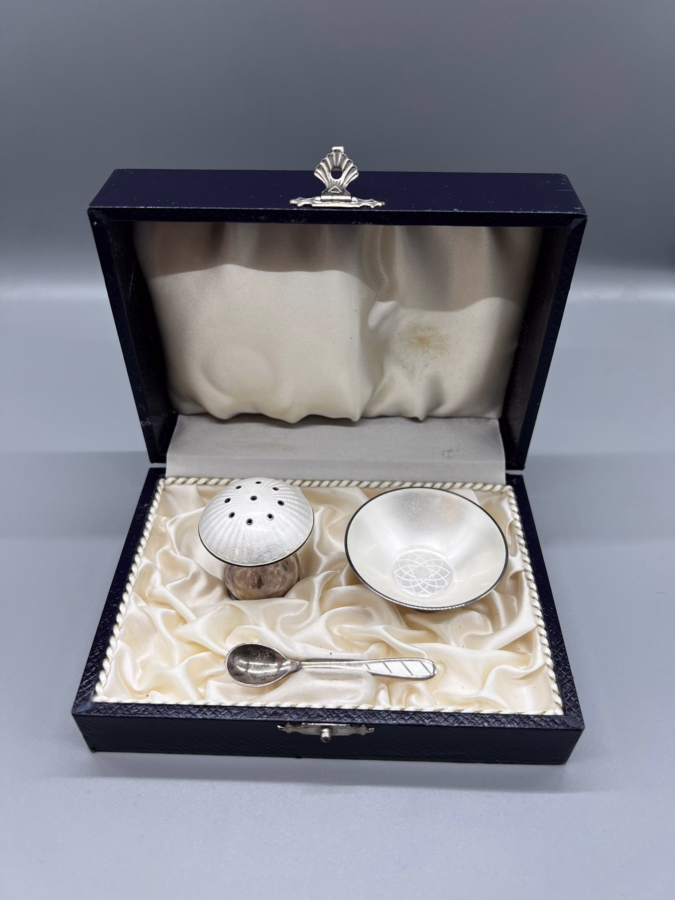 Denmark Egon Lauridsen Solid Silver & Guilloche Enamel Salt & Pepper Set