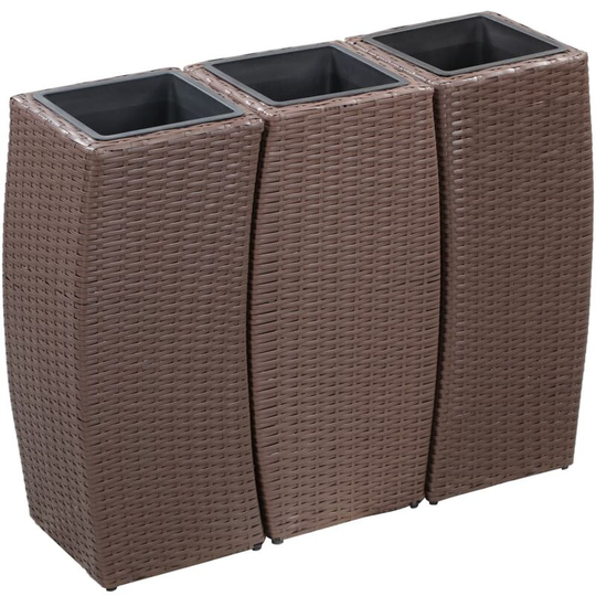 Garden Raised Beds 3 pcs Poly Rattan Brown - Brown