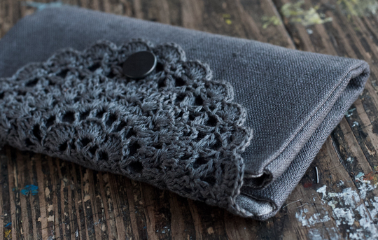 Linen Crochet Hook Case - Holder Organizer Dark Grey