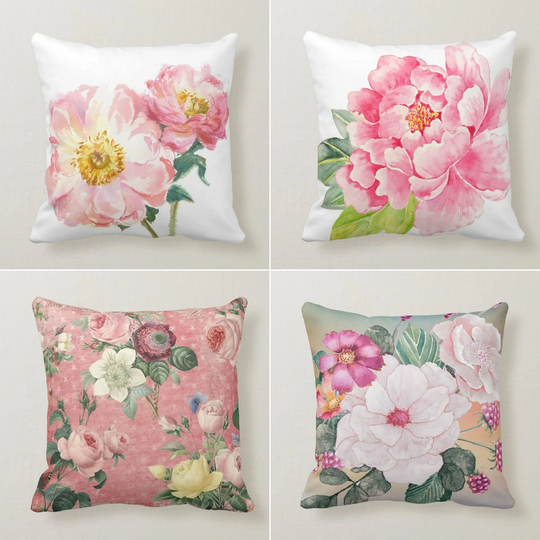 Pink Floral Pillow Cover, Powder Summer Cushion Case, Decorative Throw Lumbar Bedding Home Decor, Farmhouse Style Case