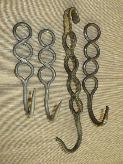 Four | 4 French Chateau Hand Forged Game Hooks Cold Store/Late 19Th Century/