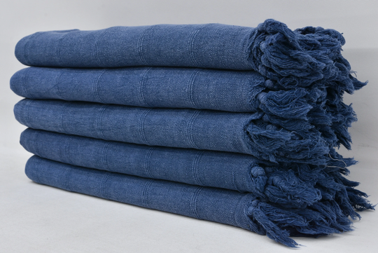 Turkish Bath Towel, Beach Organic Cotton Wedding Gift Dark Blue Stonewashed 36x66 Inches D-13