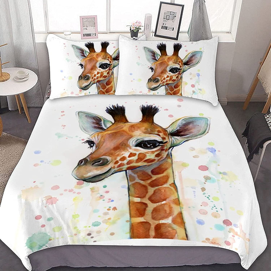 Warm Cute Giraffe Comforter Queen Bedding Set Of 3, 1 Duvet Cover & 2 Pillow Shams All Season Microfiber With Pillowcase