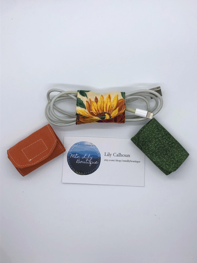 Sunflower Cord Wraps Organizer Bundle - For Iphone Charger Cords & More, Keepers, Desk Organization, Work From Home, Tech Gifts