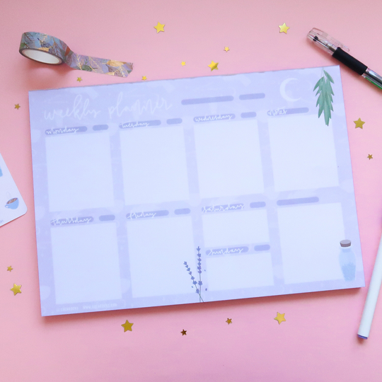 Herb Witch A4 Weekly Desk Planner - Dotted, Herbology, Witch, Witchcraft, Lavender, Herbs, Paper Pad, Note Office Stationery
