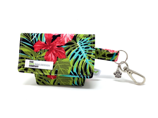 Tropical Leaf Hibiscus Flower Dog Treat Pouch, Waste Bag Carrier, Walking Accessory