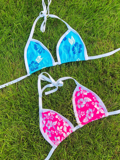 Hibiscus Bralettes Triangle Top Handmade Colorful Floral Trendy Halter Coconut Girl Aesthetic Outer Banks Pinterest Summer Y2K Beach