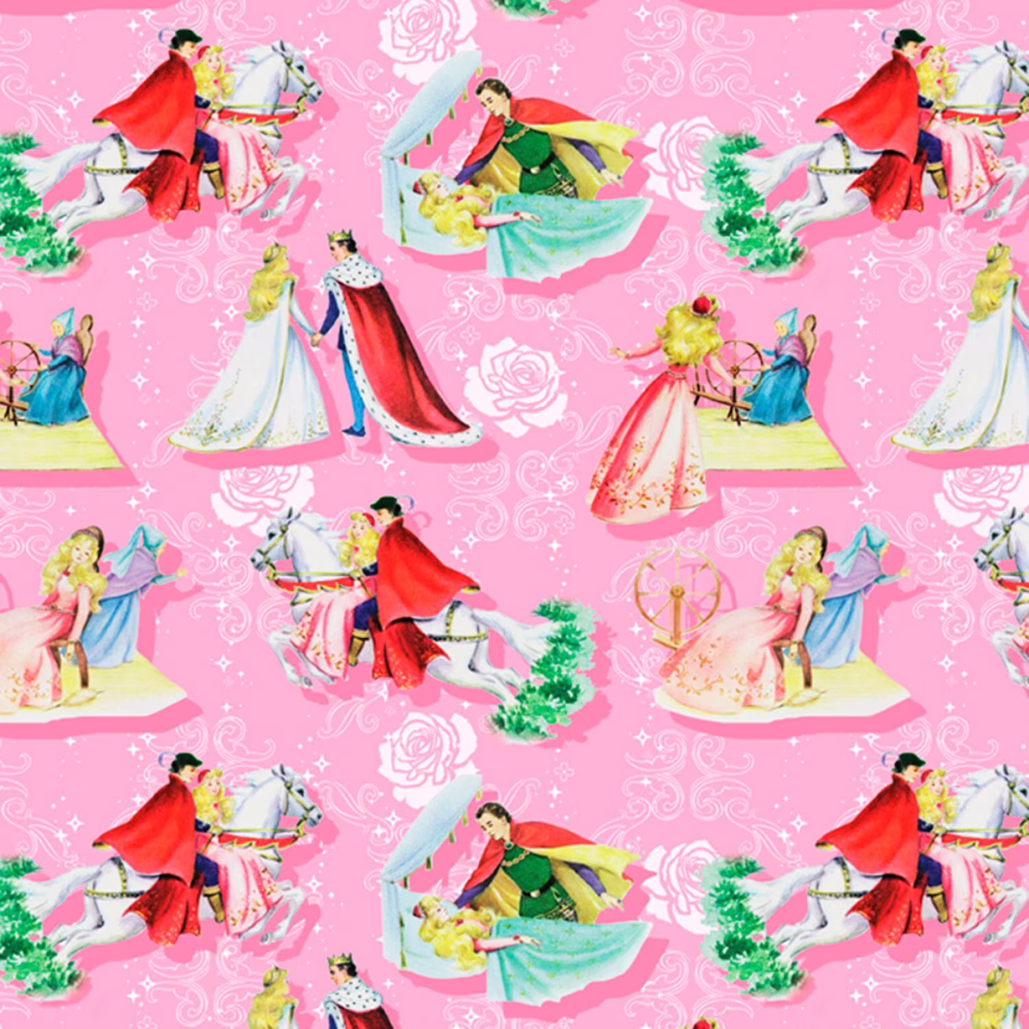 Vintage Storybook Sleeping Beauty Fabric - Four Seasons By David Textiles