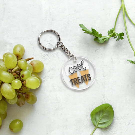 Cool Treats & Drinks, Iced, Coffee, Sweet, Tea, Ice Cream, Summer, Sunny, Keychain, Acrylic, White, Tan, Gray, Vinyl