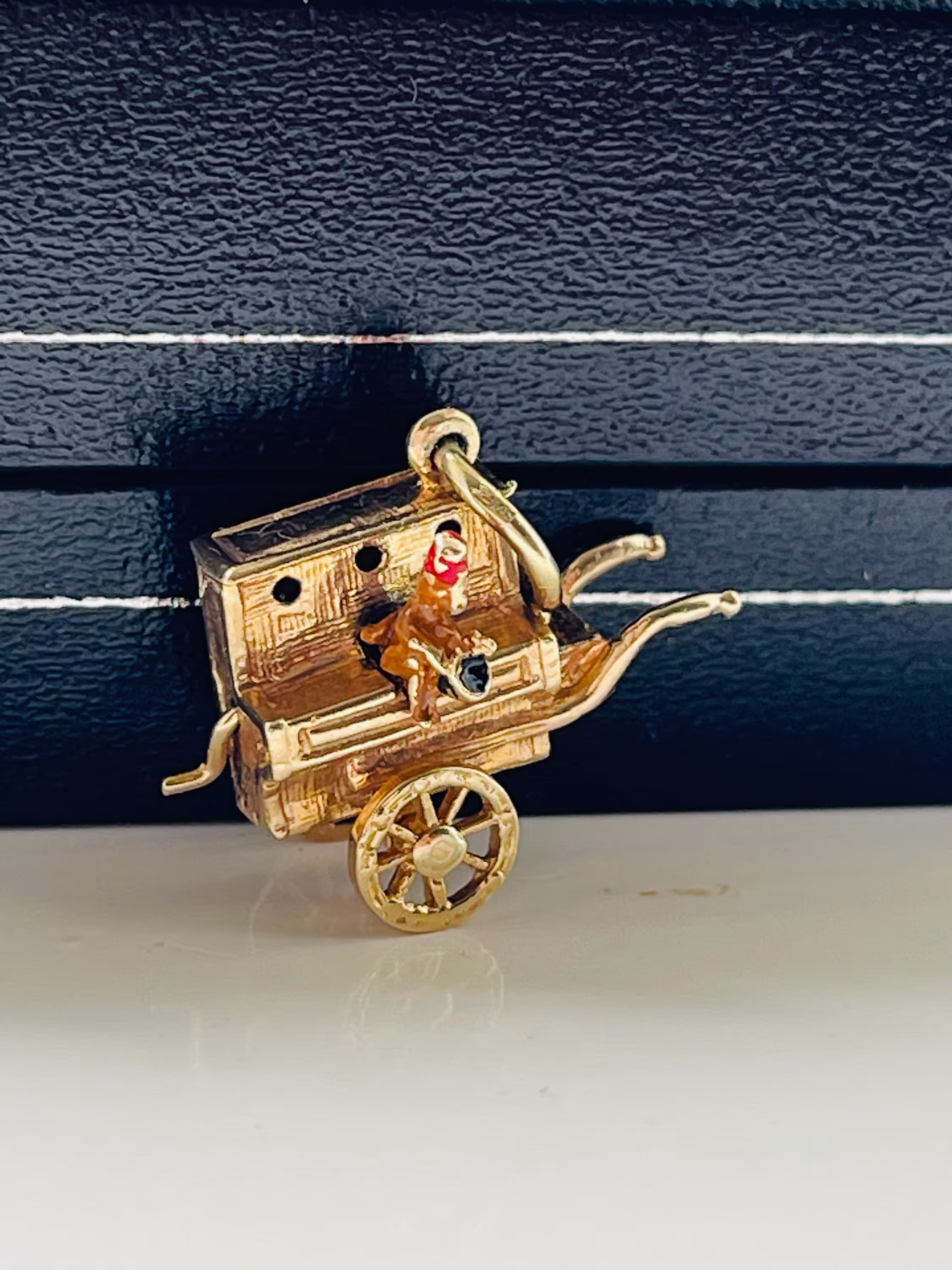 9Ct Gold Vintage Articulated Organ Grinder & Enamelled Monkey Charm