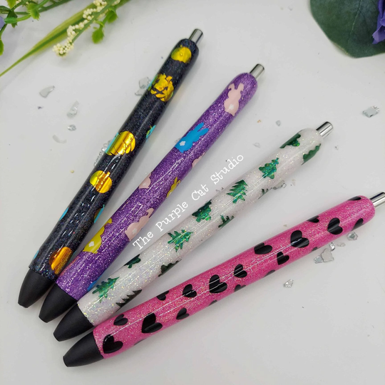 Season Holiday Custom Refillable Gel Pen in Gift Box Decorated With Glitter Sealed Epoxy Free Shipping