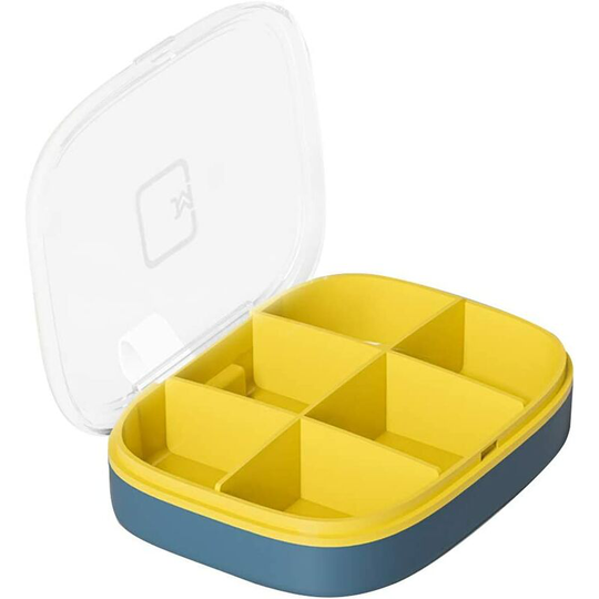 Transparent Layer Pill Box Organizer, Portable Pocket Pill Box Carrier Medicine Storage Box(Yellow, 6 grids)