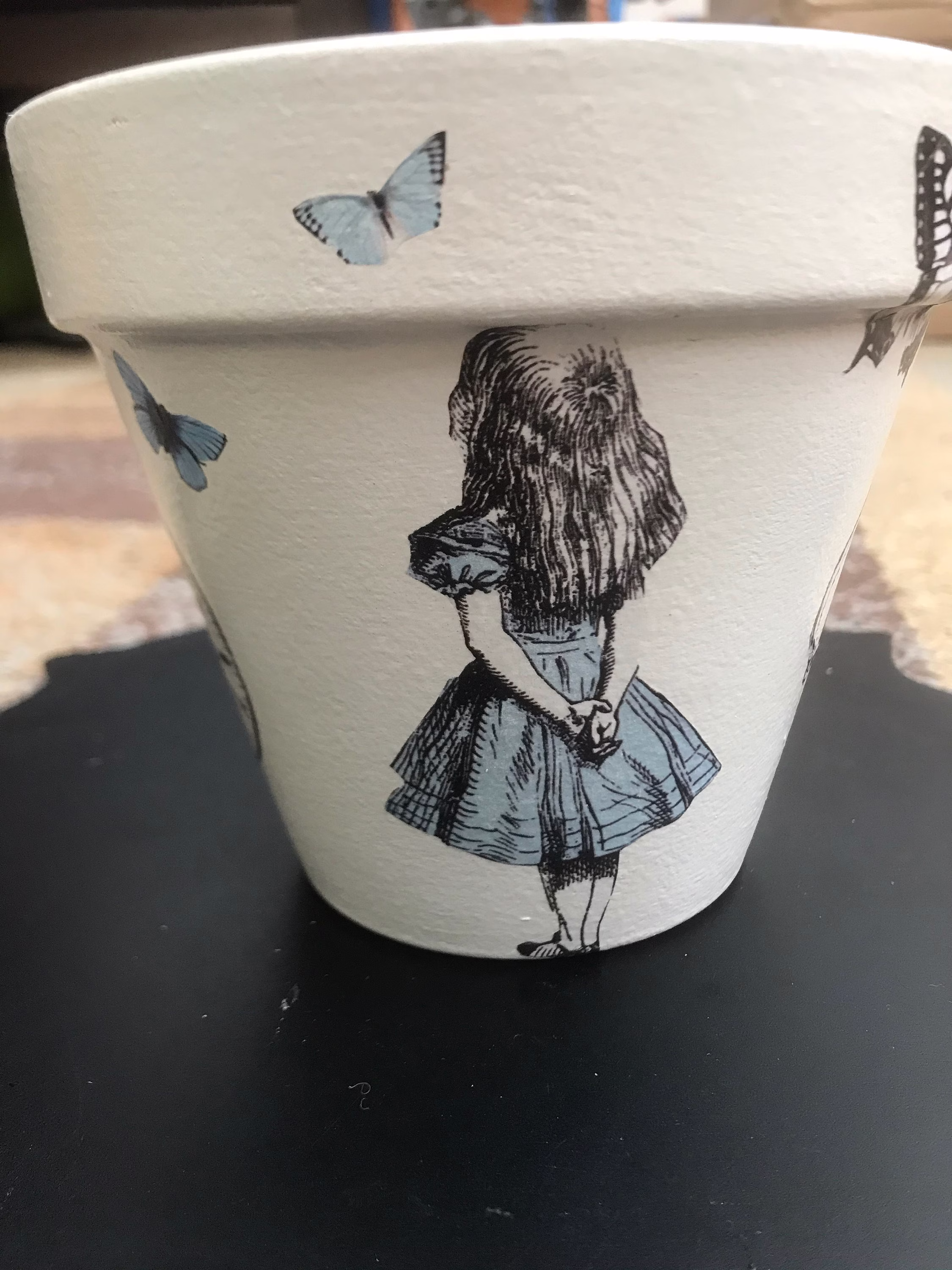 Alice in Wonderland Plant Pot, White Rabbit , Gifts Decoupaged Pots , Unique