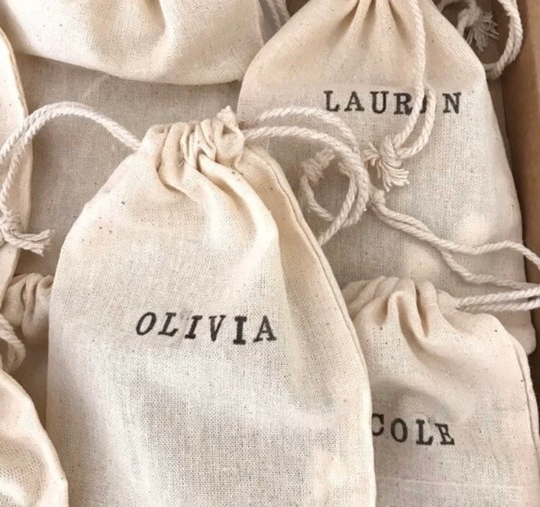Personalised Organic Cotton Gift Bag - Bridesmaid Gift, Wedding Favour Packaging, Party Favours, Rustic Boho Wedding, Jewelry Bag
