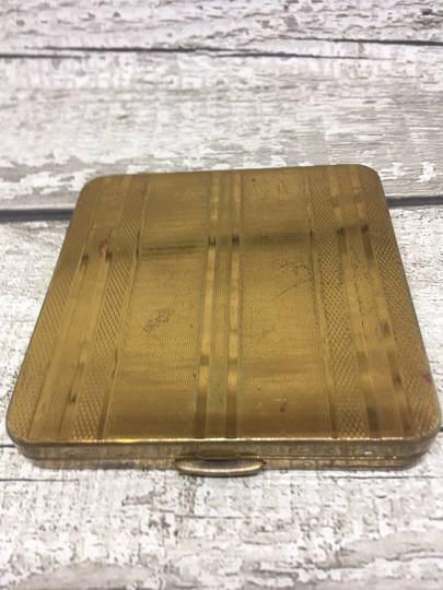 Square Powder Compact - Striped Golden Compact For Loose Powder