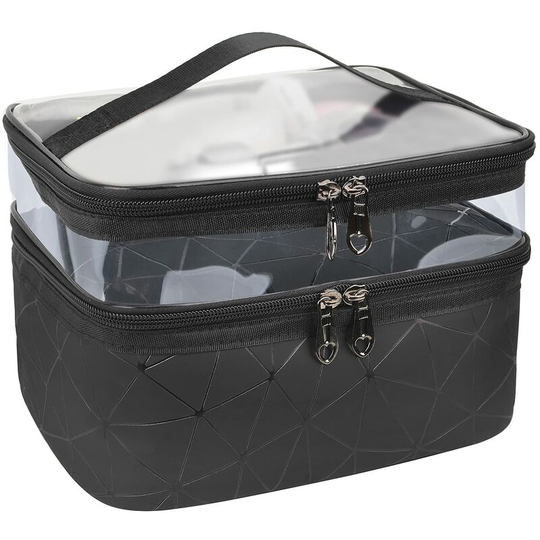 Makeup Bags Double layer Travel Cosmetic Cases Make up Organizer Toiletry Bags-Black