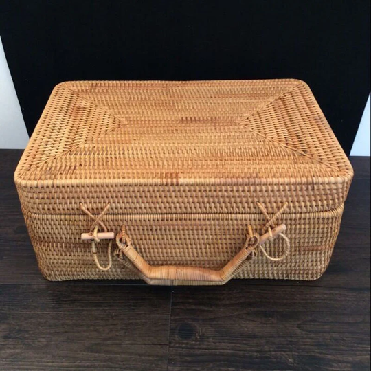 Bollywood Style Large Organizer 00% Handmade Vietnam Rattan Rectangle Decorative Luggage Boxes Bins Bincosmetic Make Up Organizer