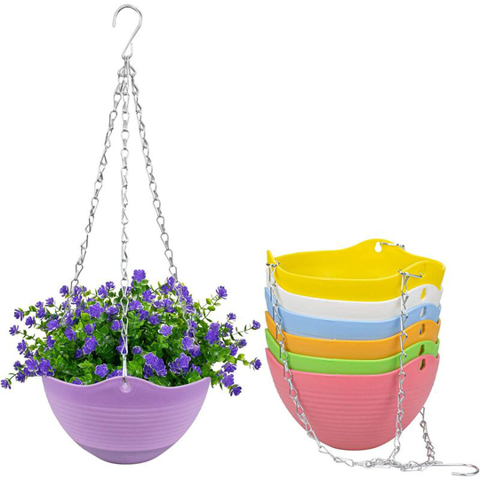Indoor Outdoor 7 Color Self Watering Hanging Planter with Drip Tray and Hanging Chain