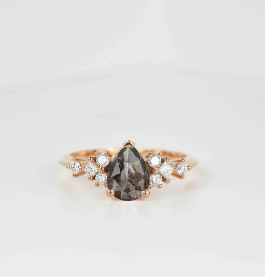 Pear Salt & Pepper Diamond Engagement Ring | Unique Wedding Princess Cut Round Dainty Art Deco