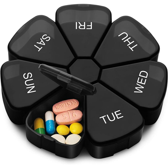 Sun Flowergb - Large Weekly Pill Organizer, Portable 7 Day Pill Organizer for Medicines, Large Compartment for Vitamins, Fish Oil, Supplements and