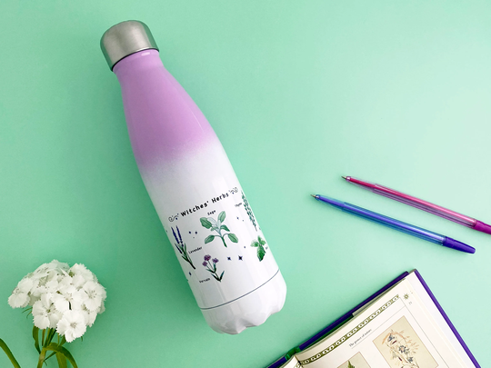 Witches' Herbs Water Bottle. Witchy Gifts, Witch Stuff Gym Reusable Bottle, Double Walled Flask, Home Chilly Bottle