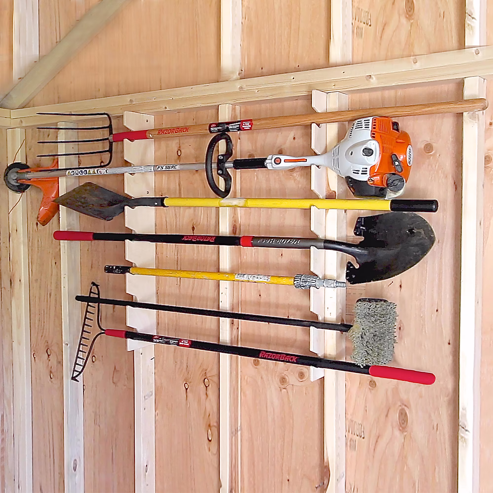 Universal Yard Tool Rack, Organizer - Shed Organization Garden Tool, Tool Storage, Wall Mounted, Shed, Ideas
