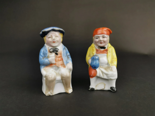 Antique Salt & Pepper Shakers Figural Novelty Pair Set Of 2 Tam O Shanter Souter Johnny Bisque Ceramic Pottery Made in Germany