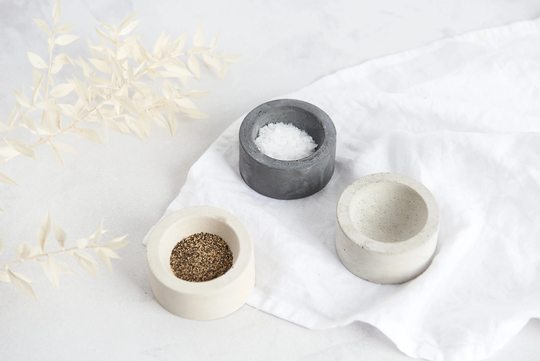 Concrete Pinch Pots, Salt & Pepper Pot Sets Cut in Concrete. Salt Cellar