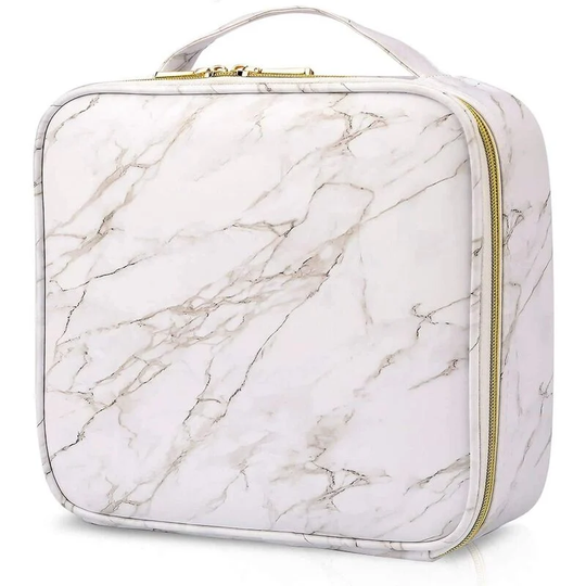 Makeup Bag Storage Bag Professional Makeup Cosmetic Travel Case Beauty Hairdressing Tools Organizer with Adjustable Dividers Faux Leather, White