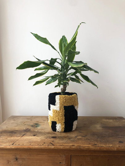 Geometric Tufted Plant Pot - Sand White Black | Large Size