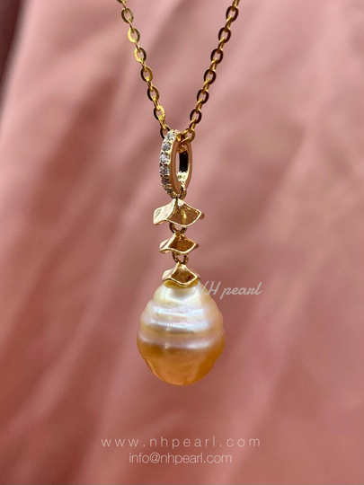 Authentic Circle South Sea Pearl in S925 Pendant Necklace, Gold Seawater Pearl, Natural Salt Water Jewellery