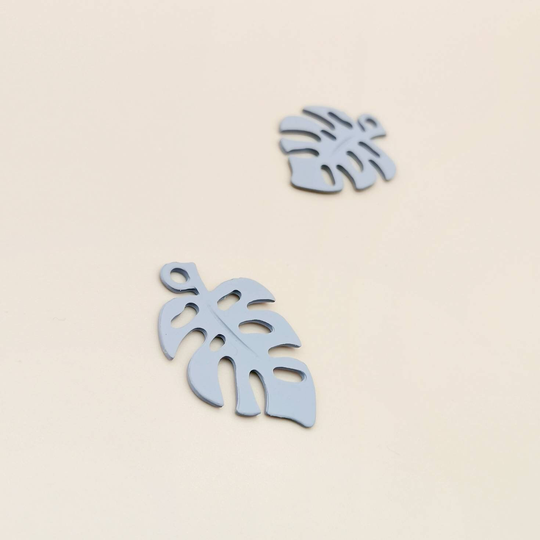 Gray Blue Leaf Earring Charms, Pendants, Powder Coated Metal Charms For Jewellery Making, 4 Pcs