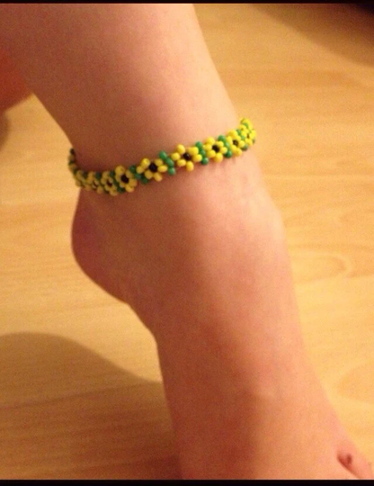 Anklet Ankle Bracelet Beaded Sunflower Boho Hippie Festival
