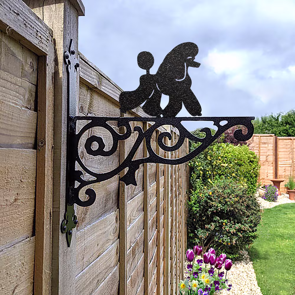 Poodle Ornamental Hanging Bracket - Contemporary Basket Wall Mounted Decorative Garden Black