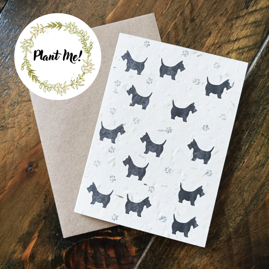 Plantable Greeting Card, Wildflower Seeds, Scottie Dog Multi Purpose, A6, Recycled, Compostable, Zero Waste. Vida Natural