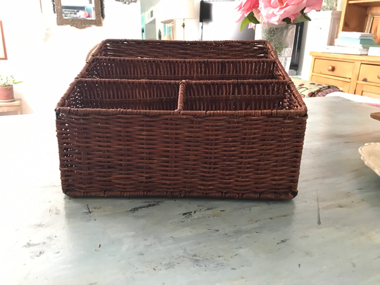 Large Rustic Wicker Desk Organizer - Vintage/Caning Rattan Home Office Letter Bill File