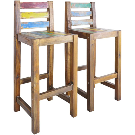 Bar Stools 2 pcs Solid Reclaimed Wood - Multicolour
