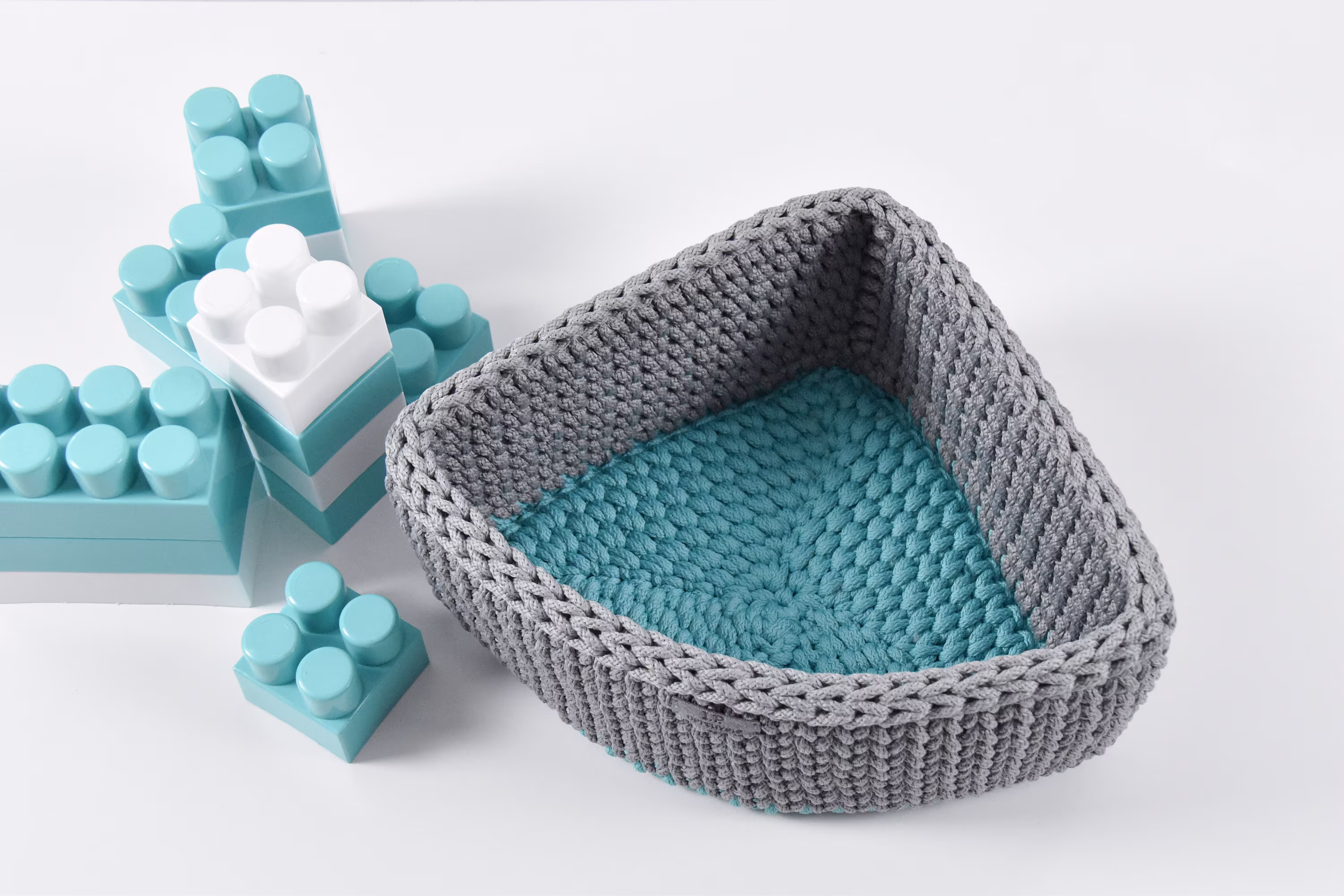 Organizer Basket For Triangle Shelves, Corner Shelf Basket, Nursery Rope Crochet Handmade Box, Small Toys Storage