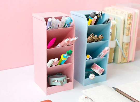 Large Capacity Plastic Desk Pen Holder Organizer Makeup Storage Box Desktop Office Pencil Stand Case, Stands