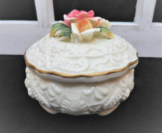 Trinket Box Dresser Powder With Lid Made in Occupied Japan Pink Roses