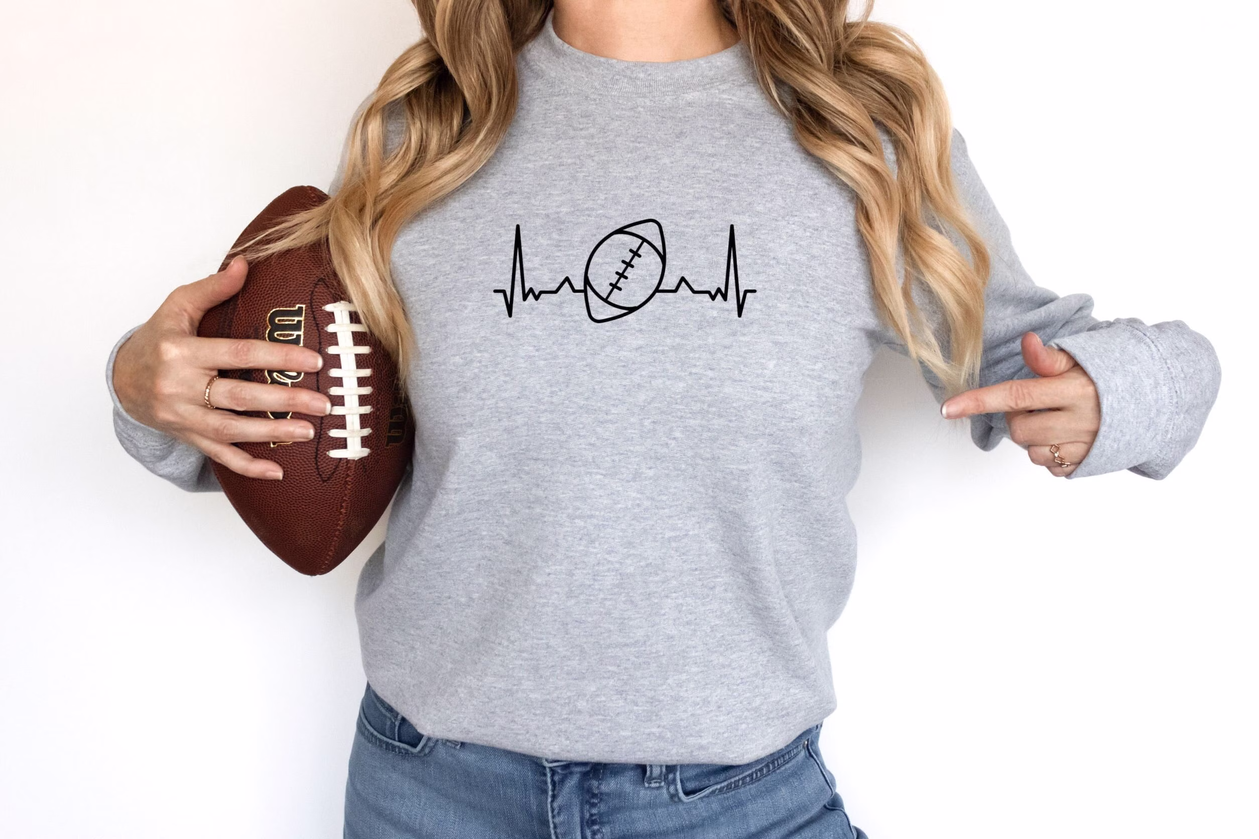 Football Heartbeat Sweatshirt, Graphic Tee, Women Shirt, Game Day Season Team, Mom