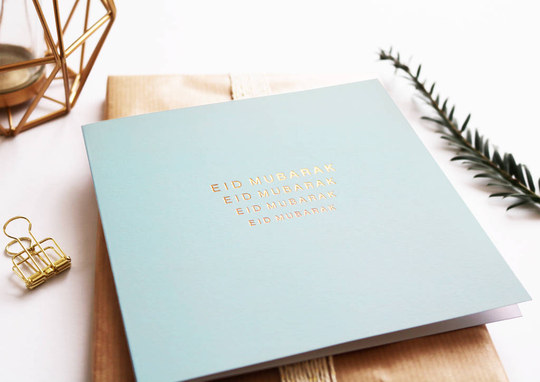Eid Mubarak Card Powder Blue With Gold Foil Typography