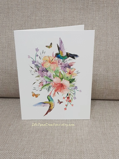 Hummingbirds & Hibiscus Note Cards, Blank Cards With Envelopes, Floral Stationery, Thank You Notes, Bridal Shower Gift, Hostess Gift