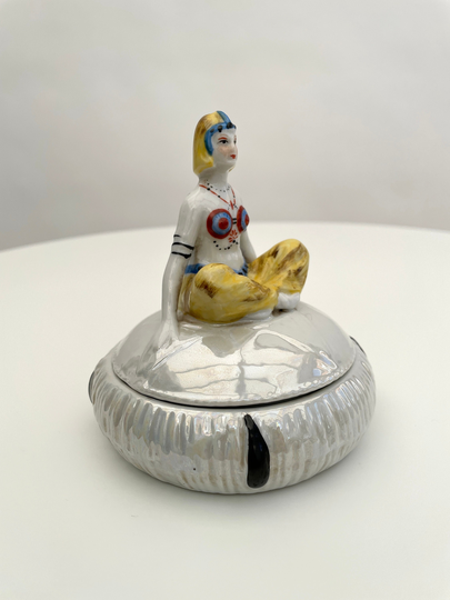 1920S Powder Bowl Egyptian Revival Ceramic Vintage Antique